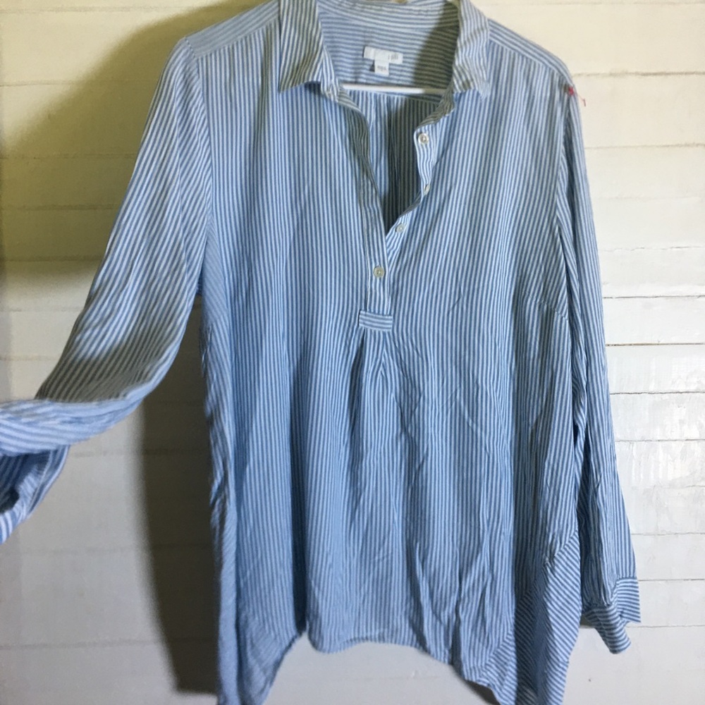 J. Jill Popover Tunic Blue & White Stripe Top
